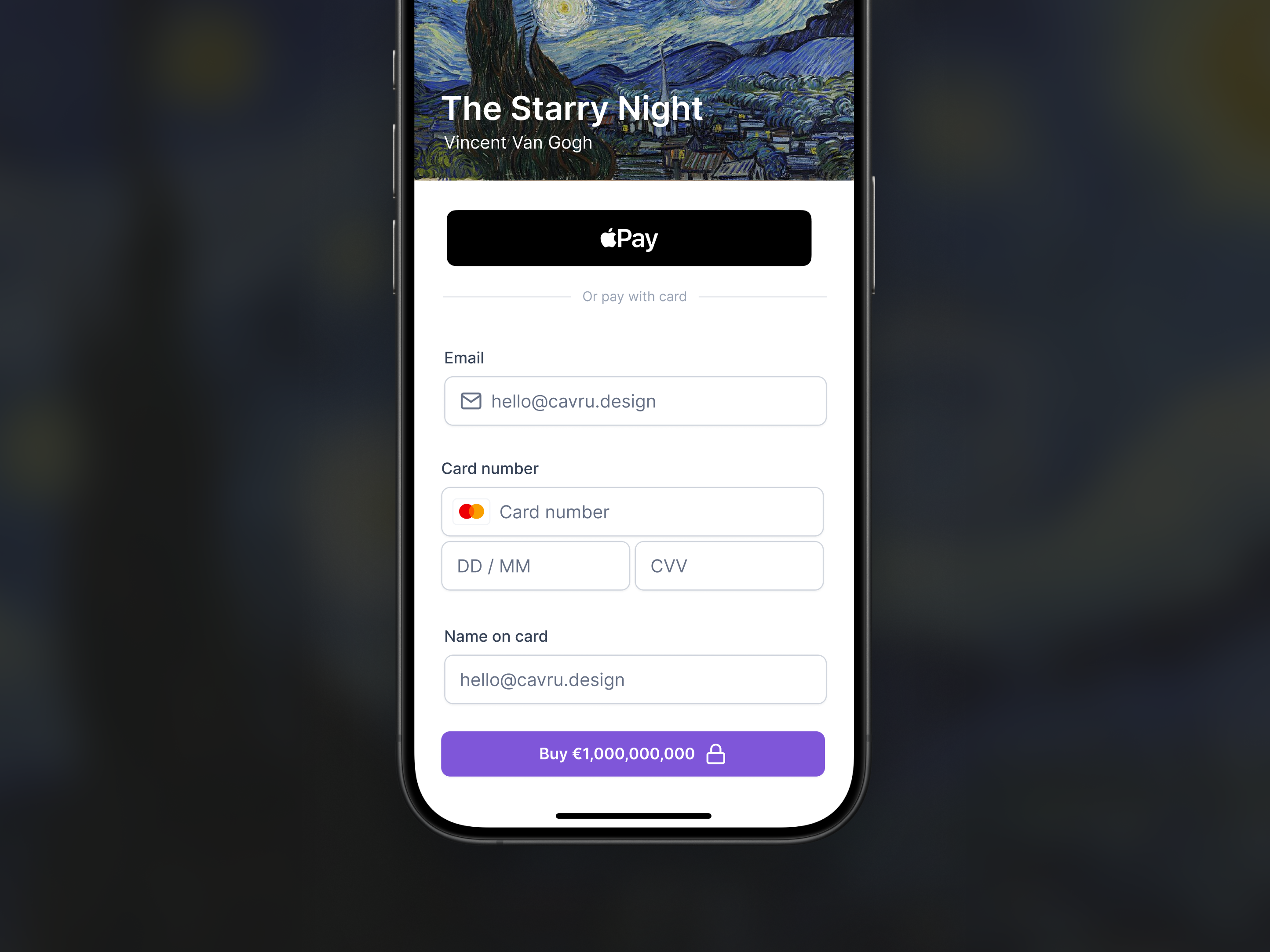 Credit card checkout mockup